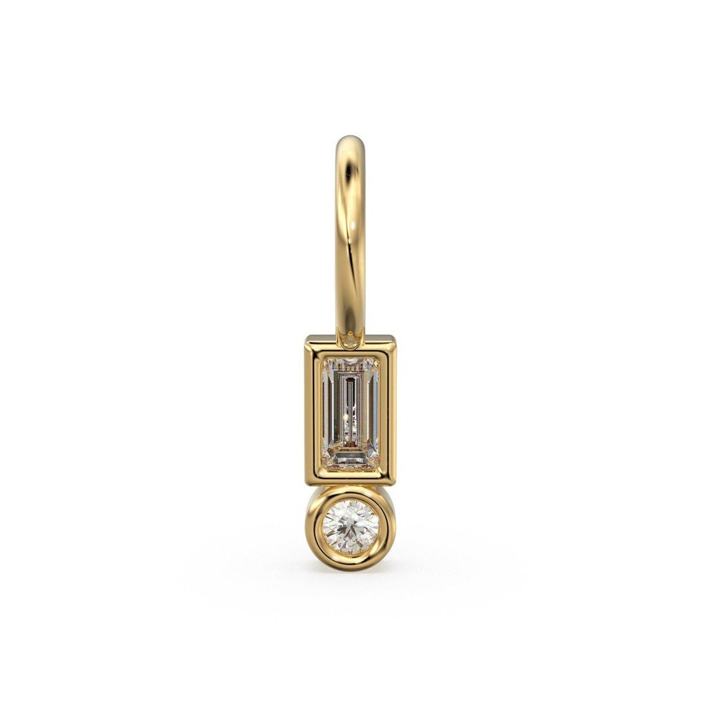 TINY Baguette Diamond Charm Pendant / 18k Solid Gold Round Charm Pendant / Baguette Diamond Pendant / Petite Diamond Charm / Rectangle Shape - Jalvi & Co.