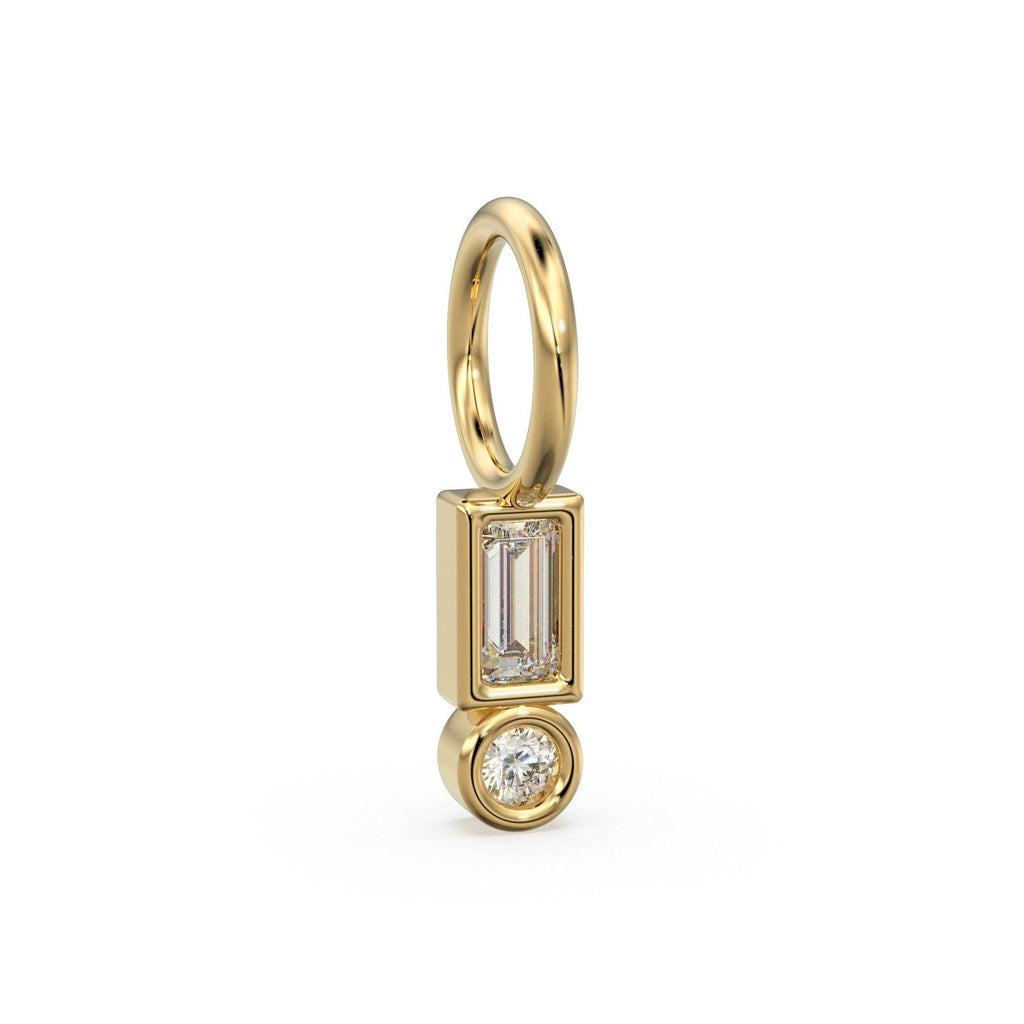 TINY Baguette Diamond Charm Pendant / 18k Solid Gold Round Charm Pendant / Baguette Diamond Pendant / Petite Diamond Charm / Rectangle Shape - Jalvi & Co.