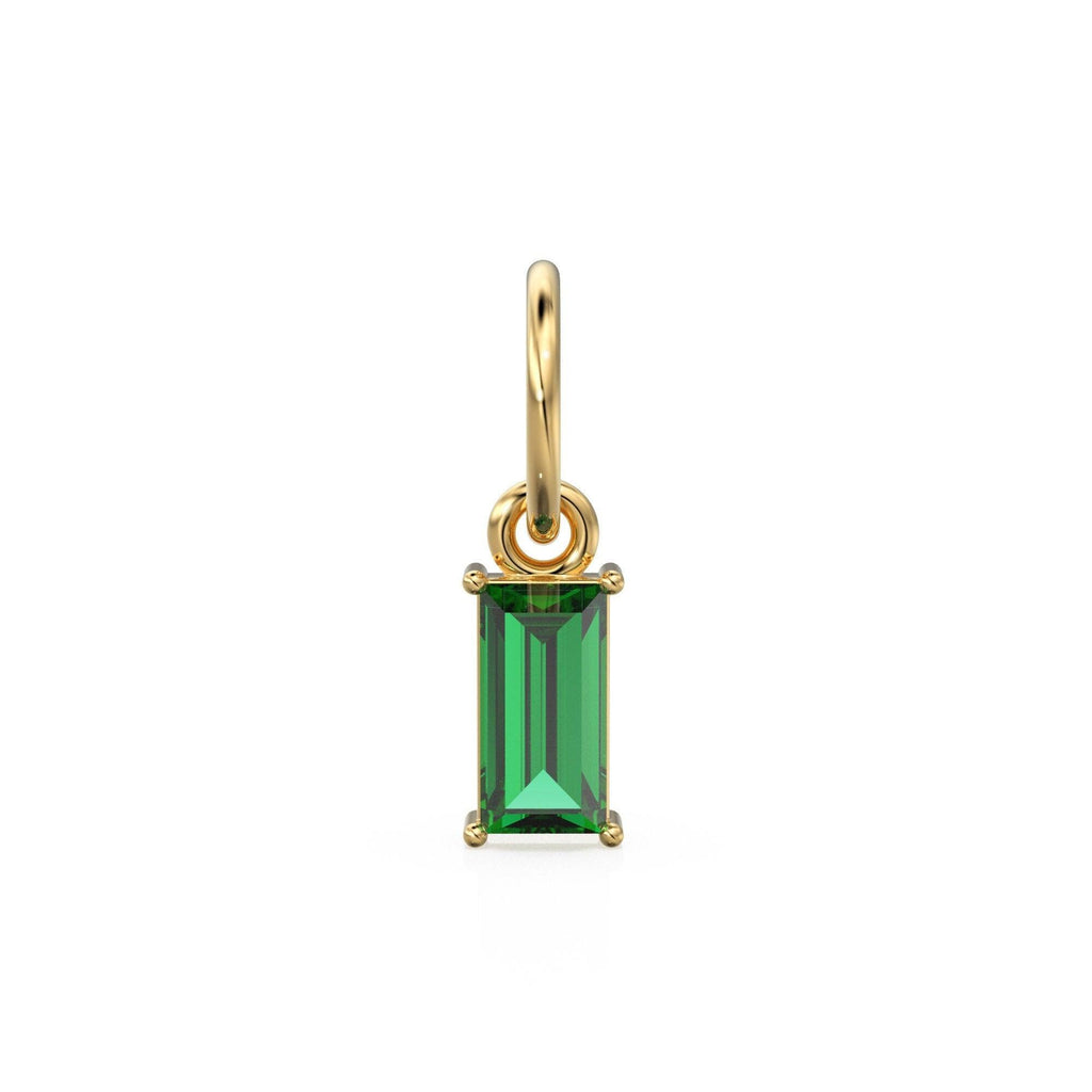 TINY Baguette Emerald Charm Pendant / 14k 18k Solid Gold Pendant / Baguette Emerald Pendant / Petite Zambian Emerald Charm / 5x3mm 6x3mm - Jalvi & Co.