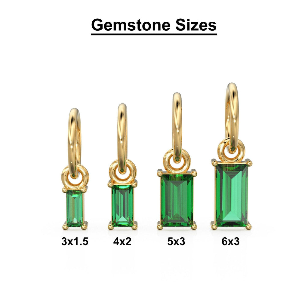 TINY Baguette Emerald Charm Pendant / 14k 18k Solid Gold Pendant / Baguette Emerald Pendant / Petite Zambian Emerald Charm / 5x3mm 6x3mm - Jalvi & Co.