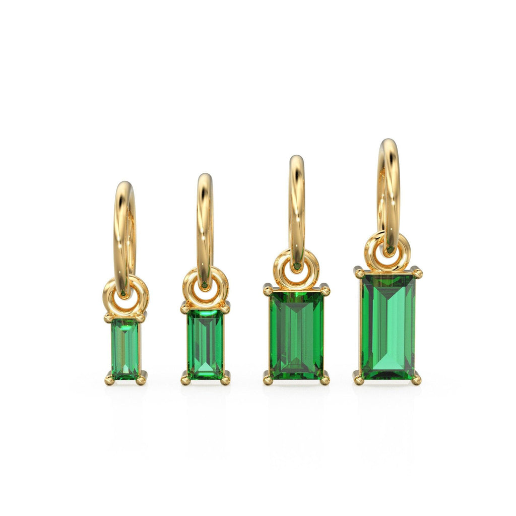 TINY Baguette Emerald Charm Pendant / 14k 18k Solid Gold Pendant / Baguette Emerald Pendant / Petite Zambian Emerald Charm / 5x3mm 6x3mm - Jalvi & Co.