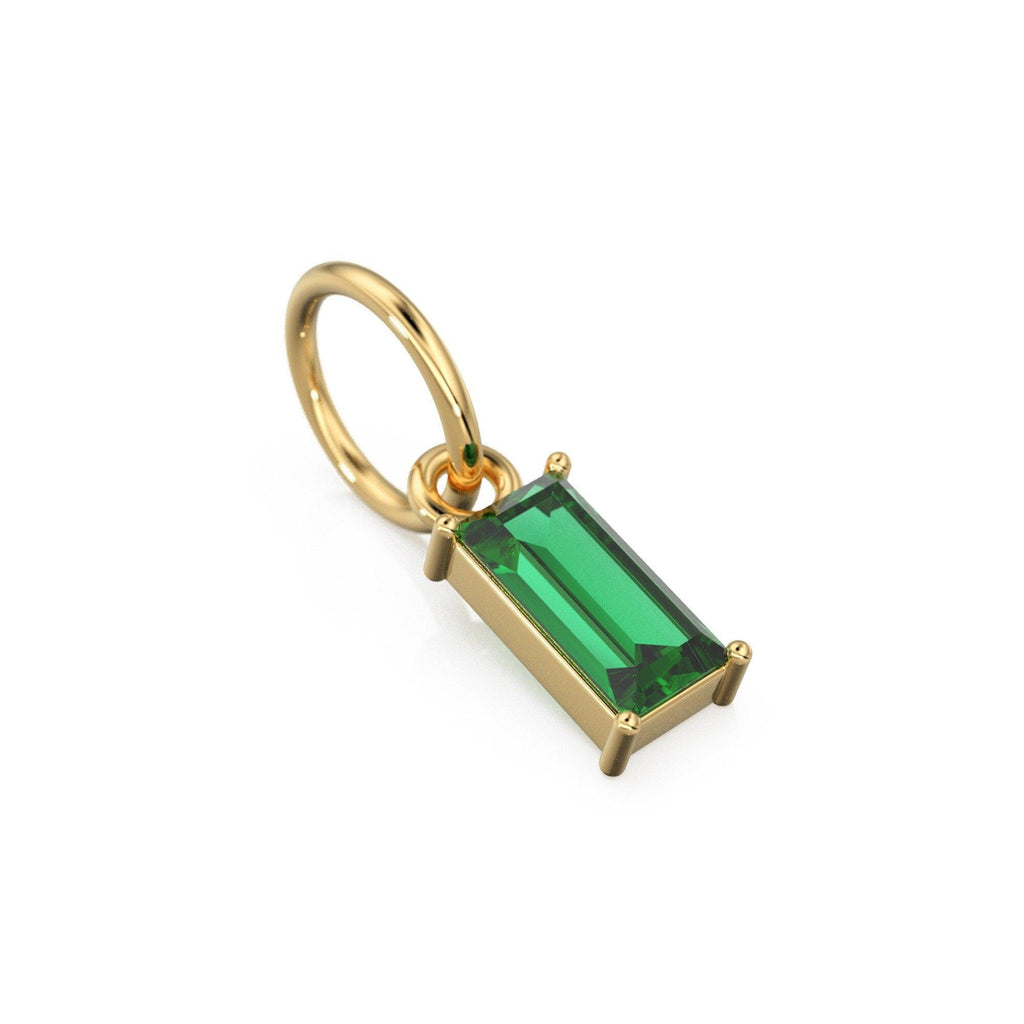 TINY Baguette Emerald Charm Pendant / 14k 18k Solid Gold Pendant / Baguette Emerald Pendant / Petite Zambian Emerald Charm / 5x3mm 6x3mm - Jalvi & Co.