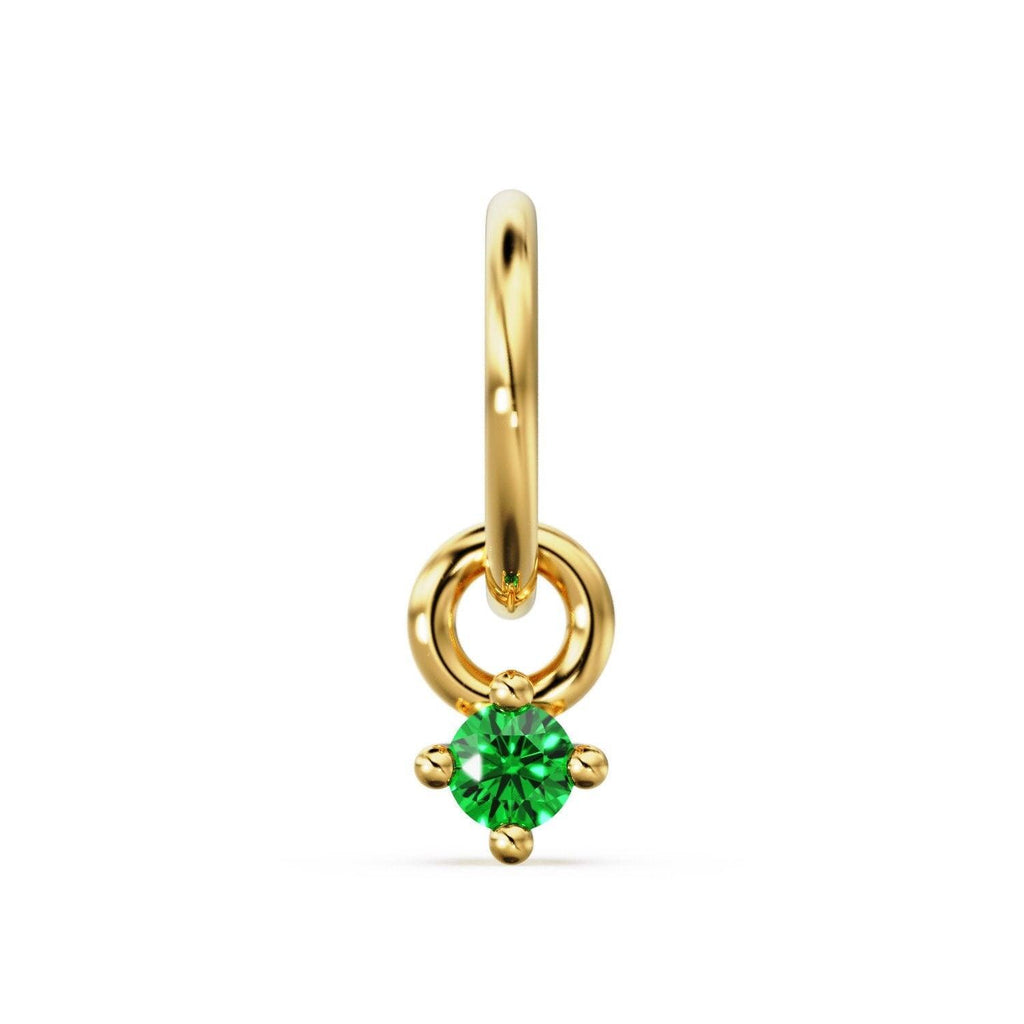 Tiny Round Emerald Solid Gold Charm Pendant / Emeerald 14k Gold Jewelry Finding / Gemstone Charm / May Birthstone Gold Pendant - Jalvi & Co.