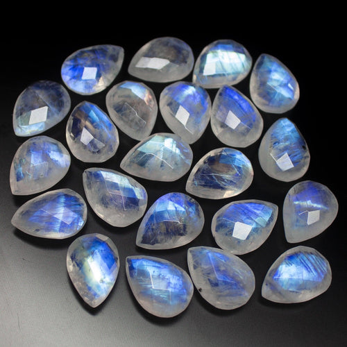 TOP QUALITY, 12 Beads, AAAA Grade, 14mm Matched Pair, Faceted Pear Shape Briolettes Blue Flash Moonstone - Jalvi & Co.