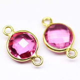 Tourmaline Pink Quartz Round Coin 925 Silver Gold Vermeil Connector 5pc 15mm