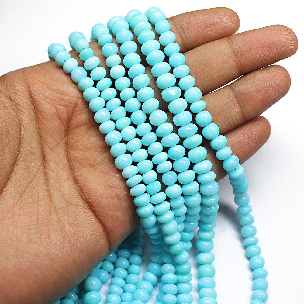 Treated Peruvian Blue Opal Smooth Rondelle Craft Gemstone Loose Beads 6mm 12" - Jalvi & Co.