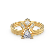 Load image into Gallery viewer, Triangle Diamond Ring Set, 14k or 18k Solid Gold 0.3 Carat Trillion Solitaire &amp; Matching V Shaped Crown Band, Diamond Gold Dainty Ring Set - Jalvi &amp; Co.