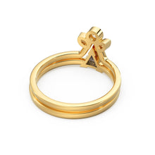 Load image into Gallery viewer, Triangle Diamond Ring Set, 14k or 18k Solid Gold 0.3 Carat Trillion Solitaire &amp; Matching V Shaped Crown Band, Diamond Gold Dainty Ring Set - Jalvi &amp; Co.