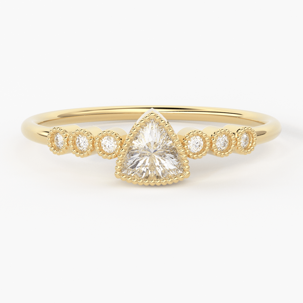 Trillion Diamond Ring / 14k Diamond Stackable Wedding Band / Round & Trillion Shape Diamond Ring / Round Milgrain Anniversary Band - Jalvi & Co.