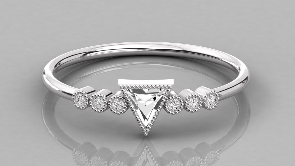 Trillion Diamond Ring / 14k Diamond Stackable Wedding Band / Round & Trillion Shape Diamond Ring / Round Milgrain Anniversary Band - Jalvi & Co.