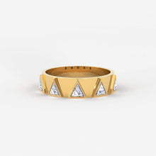 Load image into Gallery viewer, Trillion Diamond Ring / 5 Stone Trillion Wedding Band / Unique Trilliant Ring / Triangle Diamond Band / Real Diamond Solid Gold Ring - Jalvi &amp; Co.