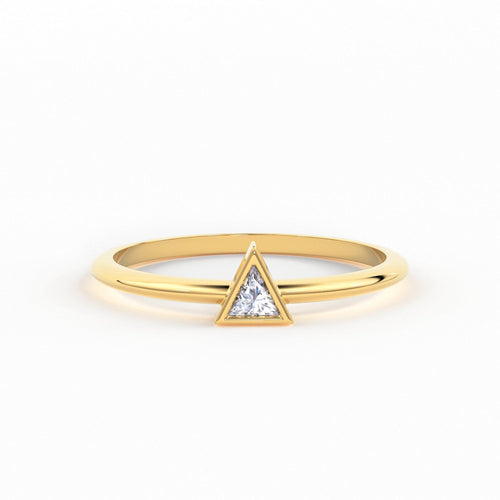 Trillion Diamond Ring with Triangle Diamond / 0.1carat Diamond Ring / Solitaire Stack Ring / Thin Gold Stacking Ring / Promise Ring / Gift - Jalvi & Co.