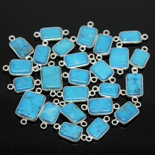 Turquoise 925 Sterling Silver Connector Rectangle Bezel Finding 5pc 15mm 17mm - Jalvi & Co.