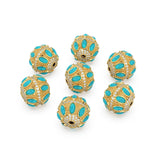 Turquoise and Diamond 14k 18k Solid Gold Tribal Look Spacer Finding Bead, Diamond and Turquoise Bead, Diamond Finding, Solid Gold Bead 13mm