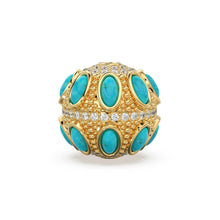 Load image into Gallery viewer, Turquoise and Diamond 14k 18k Solid Gold Tribal Look Spacer Finding Bead, Diamond and Turquoise Bead, Diamond Finding, Solid Gold Bead 13mm - Jalvi &amp; Co.