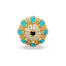 Load image into Gallery viewer, Turquoise and Diamond 14k 18k Solid Gold Tribal Look Spacer Finding Bead, Diamond and Turquoise Bead, Diamond Finding, Solid Gold Bead 13mm - Jalvi &amp; Co.