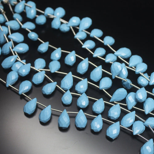 Turquoise Magnesite Faceted Pear Drops, Faceted Beads Natural Faceted Beads 13-14mm, 8 inch - Jalvi & Co.