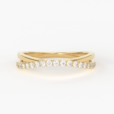 Twist Contour 14k Gold Diamond Wedding Band/ Twisted Band Ring with Diamonds/ Micro Prong Ring with Twisted Gold Band / Minimalist Stacking Ring - Jalvi & Co.
