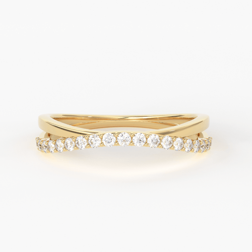 Twist Contour 14k Gold Diamond Wedding Band/ Twisted Band Ring with Diamonds/ Micro Prong Ring with Twisted Gold Band / Minimalist Stacking Ring - Jalvi & Co.