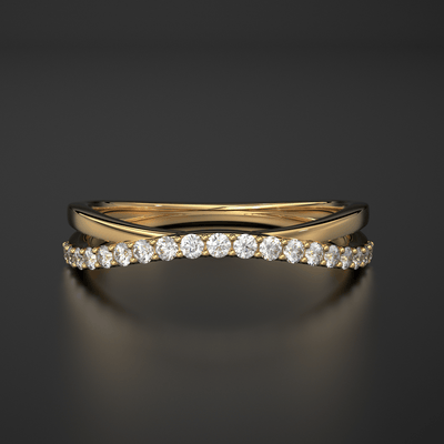 Twist Contour 14k Gold Diamond Wedding Band/ Twisted Band Ring with Diamonds/ Micro Prong Ring with Twisted Gold Band / Minimalist Stacking Ring - Jalvi & Co.