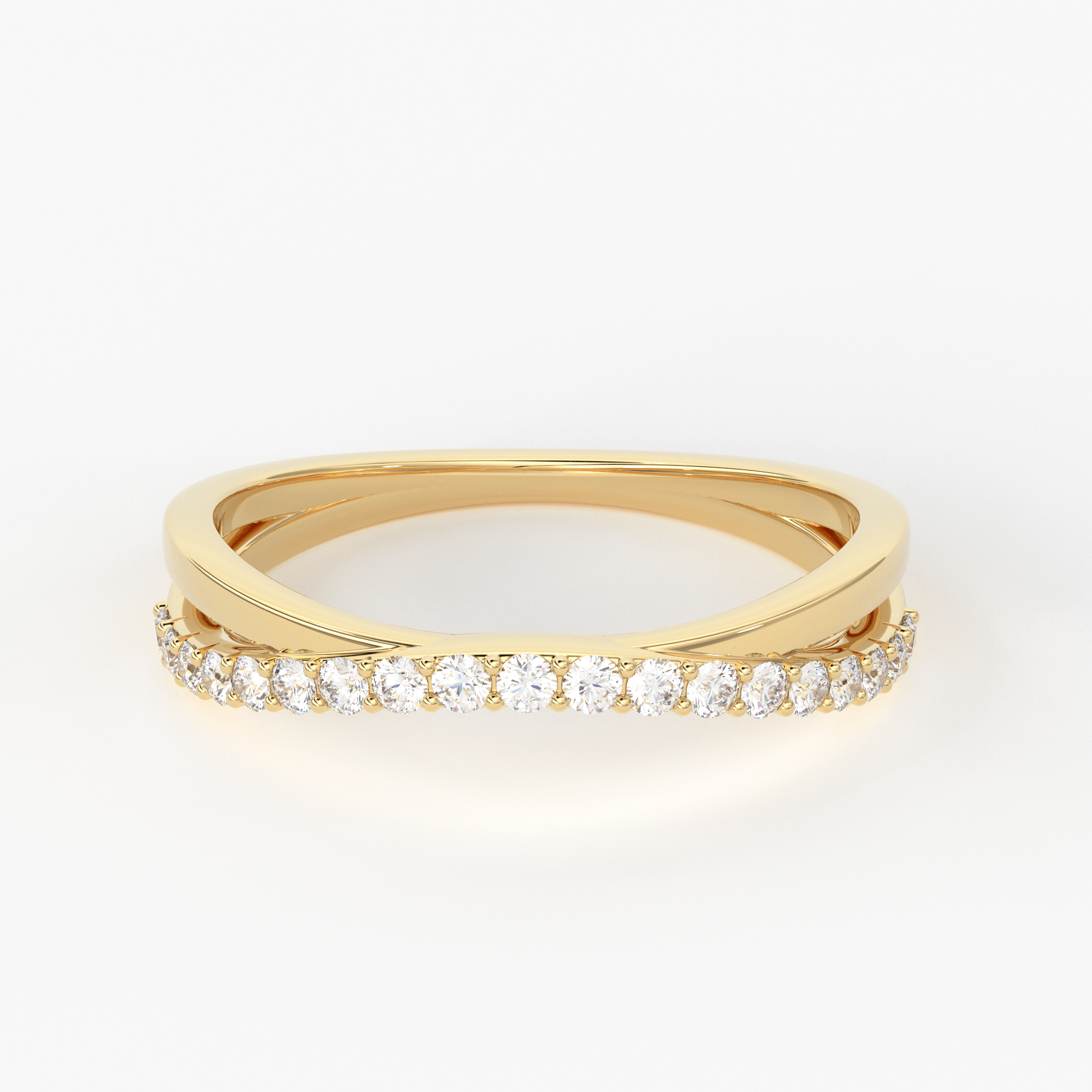 Twist Contour 14k Gold Diamond Wedding Band Twisted Band Ring with Diamonds Micro Prong Ring with Twisted Gold Band Minimalist Stacking Ring