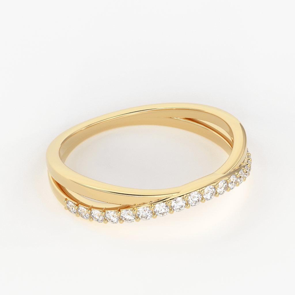 Twist Contour 14k Gold Diamond Wedding Band/ Twisted Band Ring with Diamonds/ Micro Prong Ring with Twisted Gold Band / Minimalist Stacking Ring - Jalvi & Co.