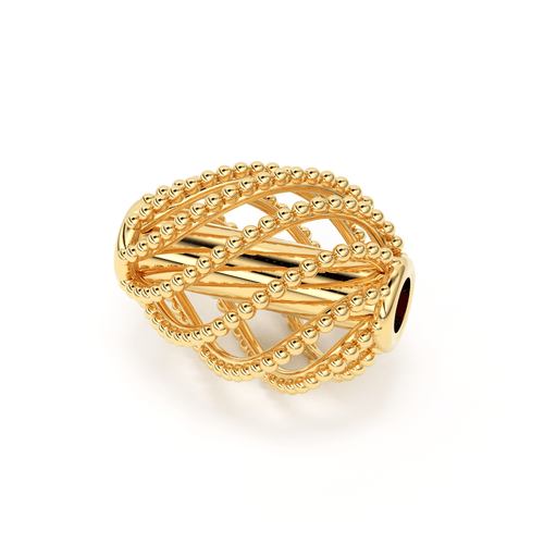 Twisted Milgrain Oval Solid Gold 14k 18k Designer Handmade Gold Spacer Bead Jewelry Making Supply 7mm - Jalvi & Co.