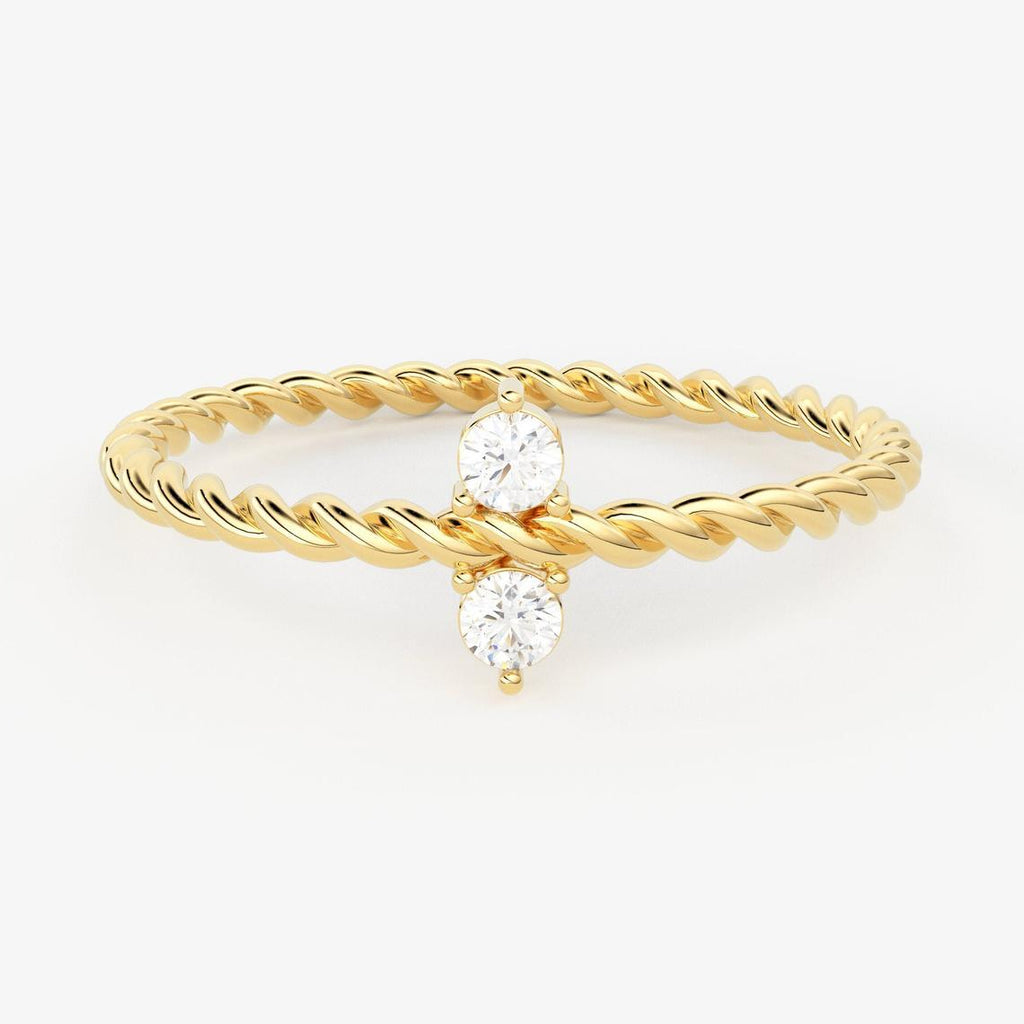 Twisted Rope Band in 14k Gold / Diamond Swirl Ring / Gold Band White Diamond Ring / Stackable Diamond Ring - Jalvi & Co.