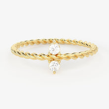 Load image into Gallery viewer, Twisted Rope Band in 14k Gold / Diamond Swirl Ring / Gold Band White Diamond Ring / Stackable Diamond Ring - Jalvi &amp; Co.