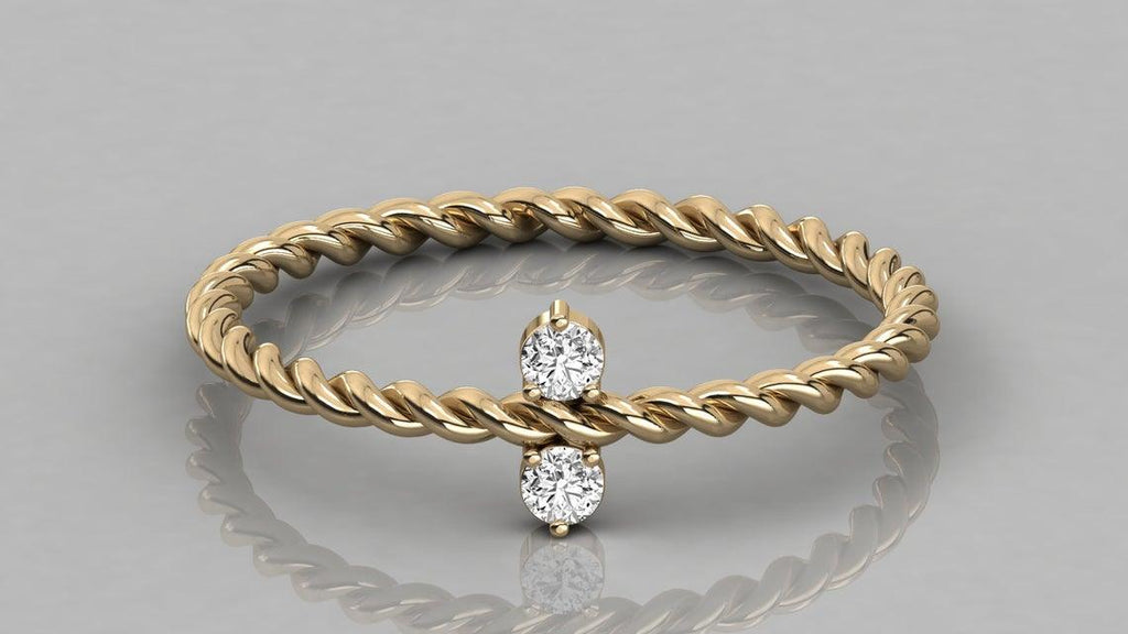 Twisted Rope Band in 14k Gold / Diamond Swirl Ring / Gold Band White Diamond Ring / Stackable Diamond Ring - Jalvi & Co.