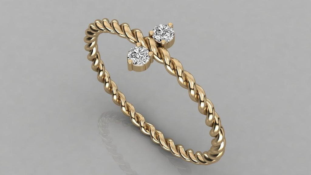 Twisted Rope Band in 14k Gold / Diamond Swirl Ring / Gold Band White Diamond Ring / Stackable Diamond Ring - Jalvi & Co.