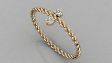 Load image into Gallery viewer, Twisted Rope Band in 14k Gold / Diamond Swirl Ring / Gold Band White Diamond Ring / Stackable Diamond Ring - Jalvi &amp; Co.