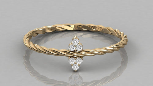 Twisted Rope Ring / Diamond Ring in 14k Solid Gold / Birthday Gift for Her / Rope Gold Diamond Band / Graduation Gift - Jalvi & Co.