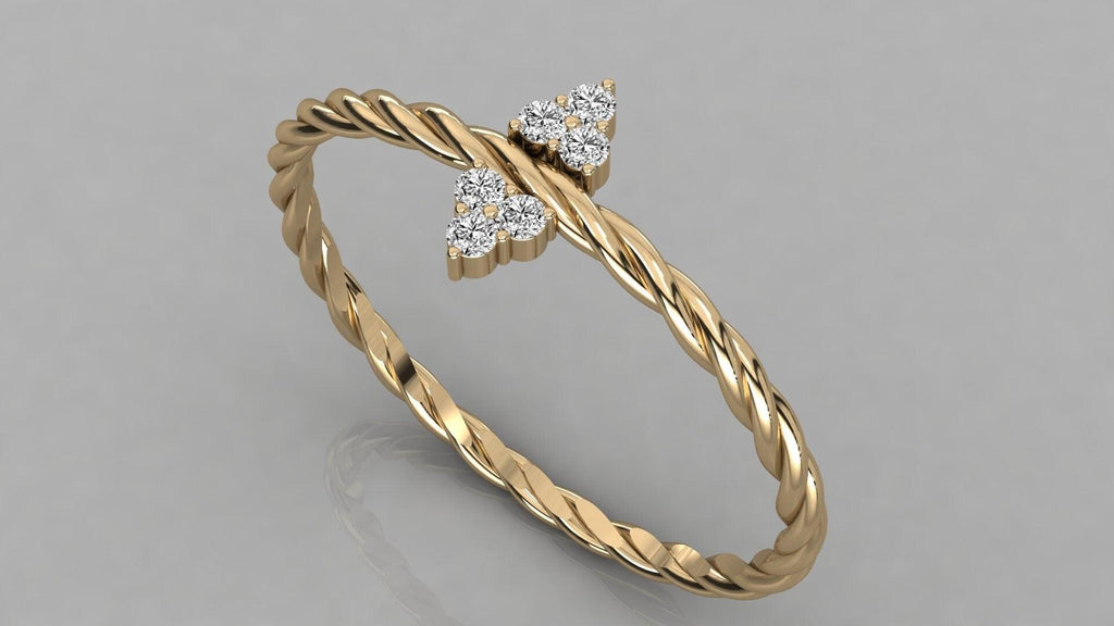 Twisted Rope Ring / Diamond Ring in 14k Solid Gold / Birthday Gift for Her / Rope Gold Diamond Band / Graduation Gift - Jalvi & Co.