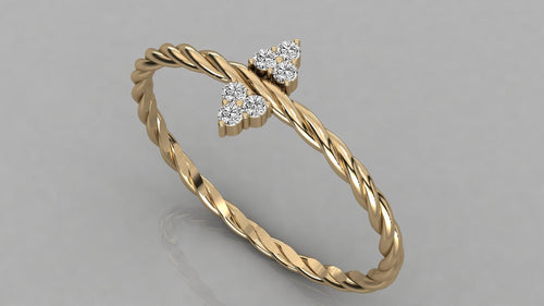 Twisted Rope Ring / Diamond Ring in 14k Solid Gold / Birthday Gift for Her / Rope Gold Diamond Band / Graduation Gift - Jalvi & Co.
