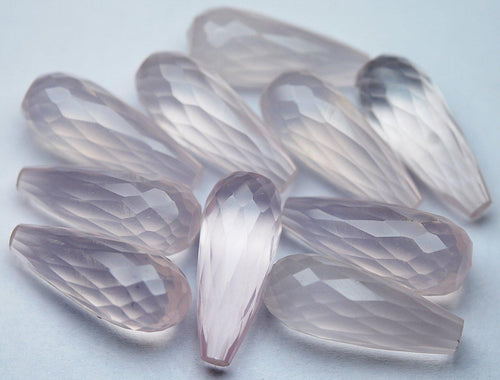 Undrilled, 1 Match Pair,Super Finest, Super Rare, Natural Rose Quartz Faceted Drops Shape Briolettes 8X20mm - Jalvi & Co.