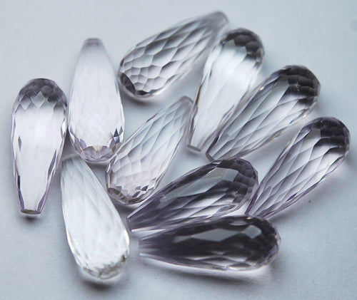Undrilled, 1 Match Pair,Super Finest,Super Rare, Natural Pink Amethyst Faceted Drops Shape Briolettes 8X20mm - Jalvi & Co.