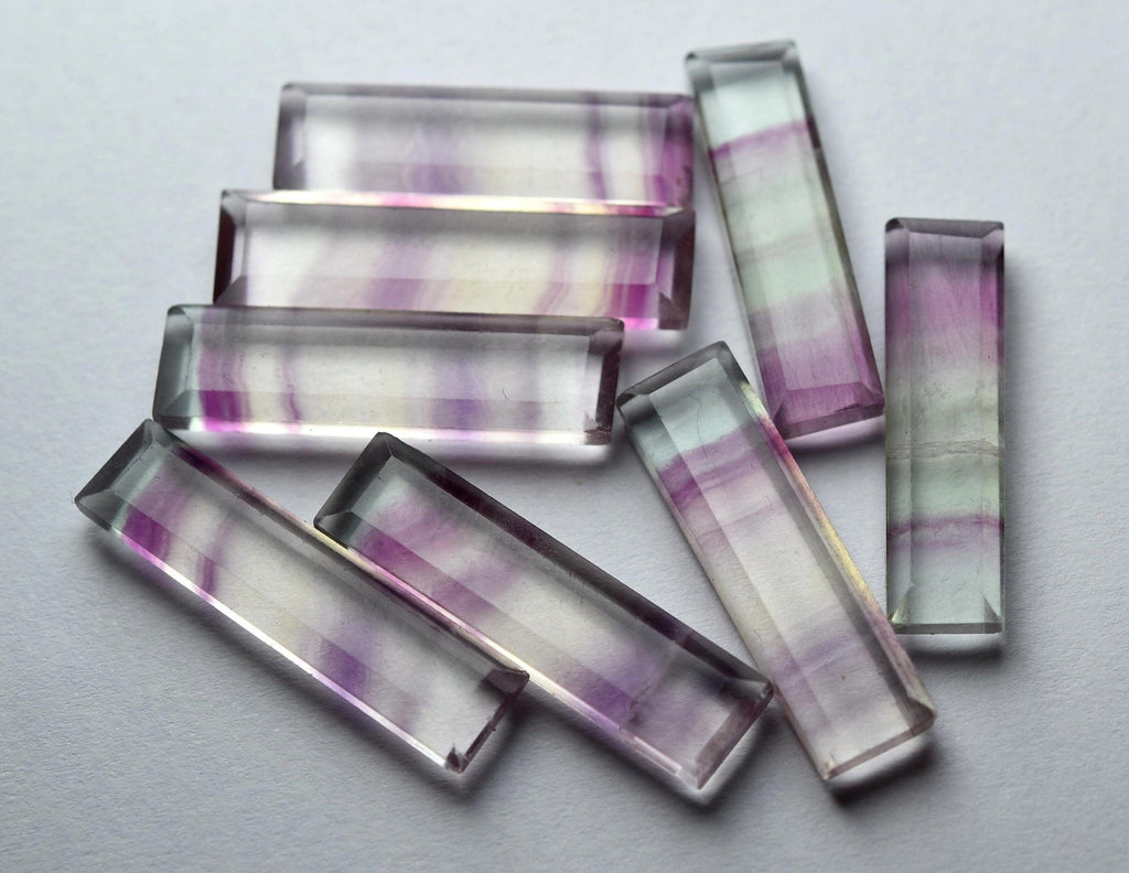 Undrilled 10 Pec.Multi Color Natural Fluorite Faceted Baguettes Shaped, 20-22mm Size, - Jalvi & Co.