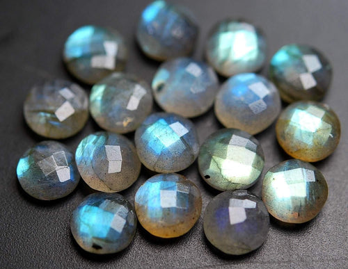 Undrillrd 10 Pcs,Labradorite Faceted Coins Shape, 12mm Size - Jalvi & Co.