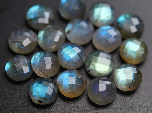 Undrillrd 10 Pcs,Labradorite Faceted Coins Shape, 12mm Size - Jalvi & Co.