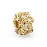 Uneven Diamonds 18k Solid Yellow Gold Beads / 6mm Diamond Eternity Rondelle Wheel Beads / Small and Big Diamonds 14k Gold Tyre