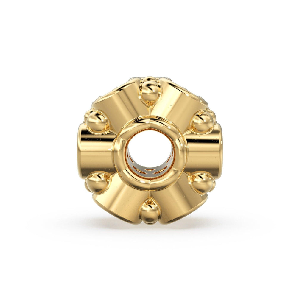 Uneven Diamonds 18k Solid Yellow Gold Beads / 6mm Diamond Eternity Rondelle Wheel Beads / Small and Big Diamonds 14k Gold Tyre - Jalvi & Co.