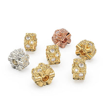 Load image into Gallery viewer, Uneven Diamonds 18k Solid Yellow Gold Beads / 6mm Diamond Eternity Rondelle Wheel Beads / Small and Big Diamonds 14k Gold Tyre - Jalvi &amp; Co.