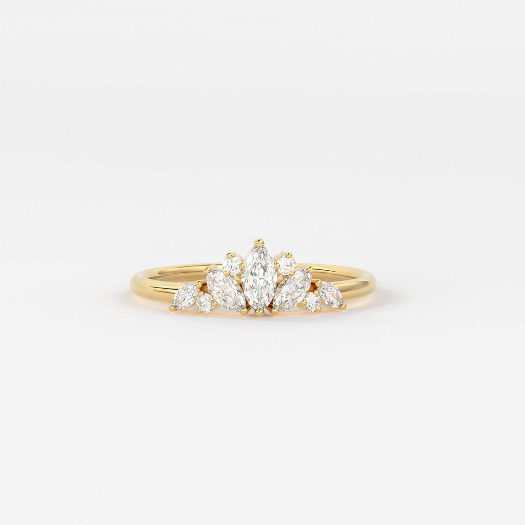 Unique Artdeco Ring / Marquise Diamond Engagement Ring / All Diamond Cluster / Cluster Engagement / Ice Berg Ring / Multi Stone Ring - Jalvi & Co.