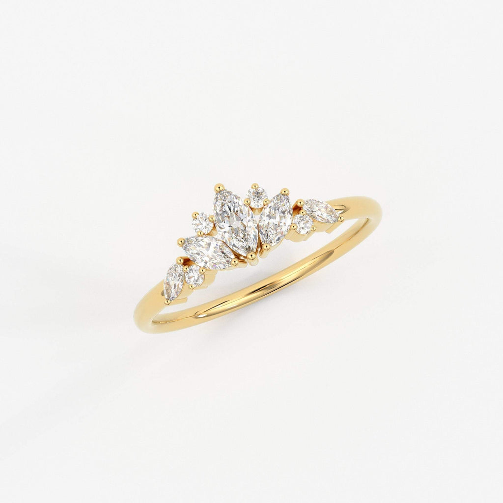 Unique Artdeco Ring / Marquise Diamond Engagement Ring / All Diamond Cluster / Cluster Engagement / Ice Berg Ring / Multi Stone Ring - Jalvi & Co.