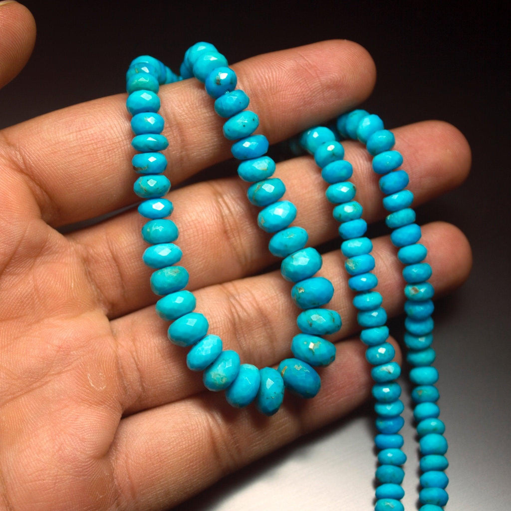 Untreated Arizona Sleeping Beauty Turquoise Rondelle Faceted Beads 18" 5mm 9mm - Jalvi & Co.