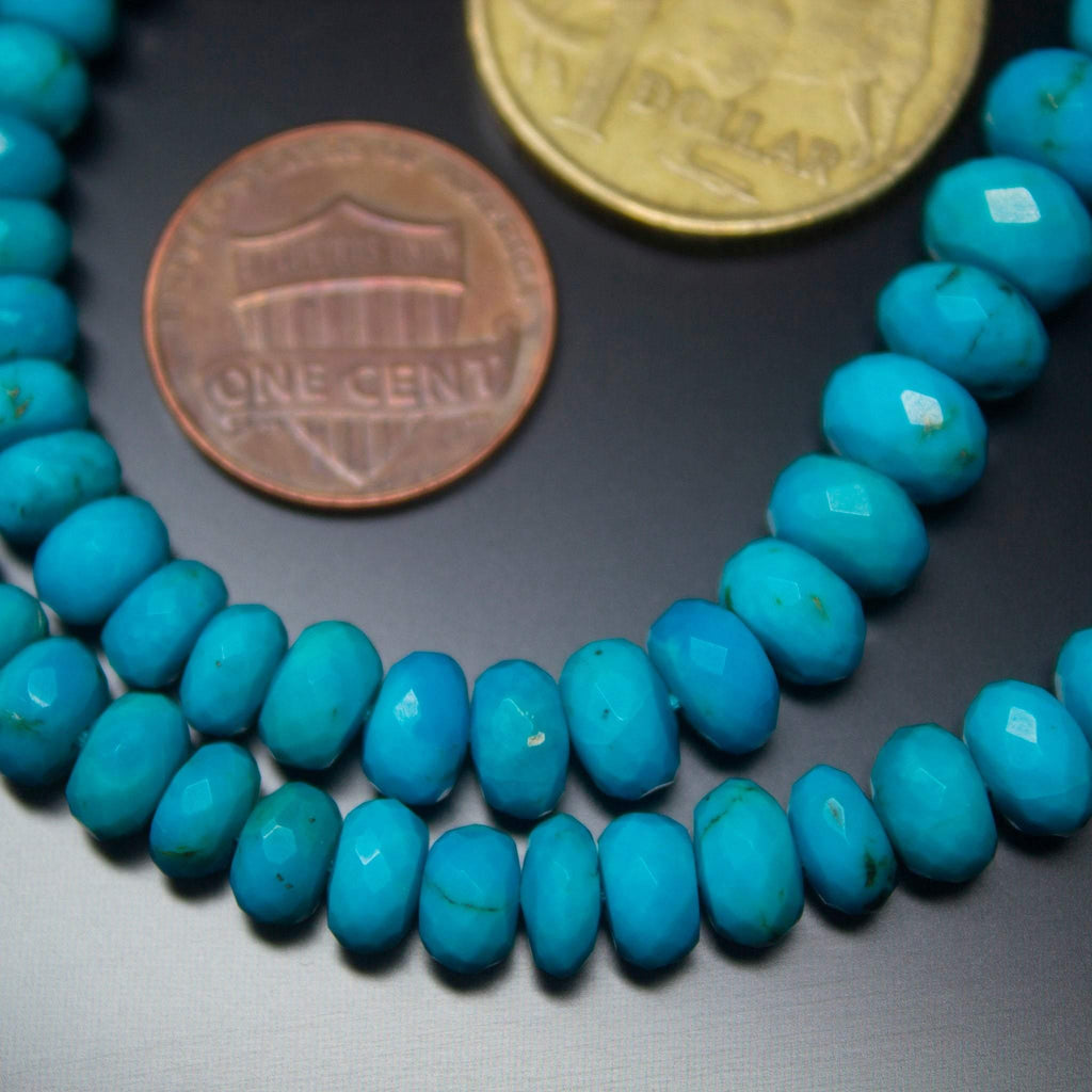 Untreated Arizona Sleeping Beauty Turquoise Rondelle Faceted Beads 18" 5mm 9mm - Jalvi & Co.