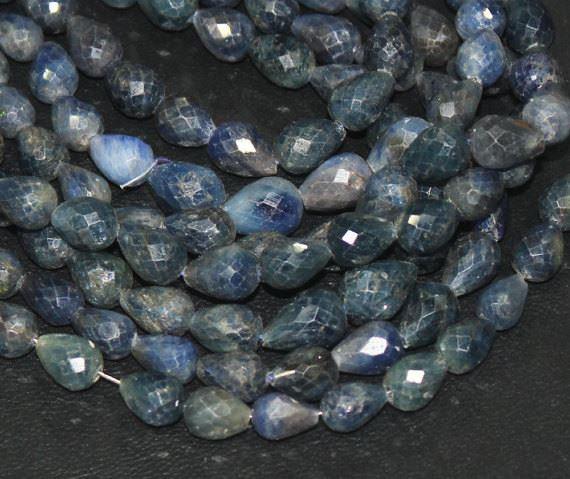 Untreated Blue Sapphire Faceted Briolette Tear Loose Drop Beads 7mm 10mm 8" - Jalvi & Co.