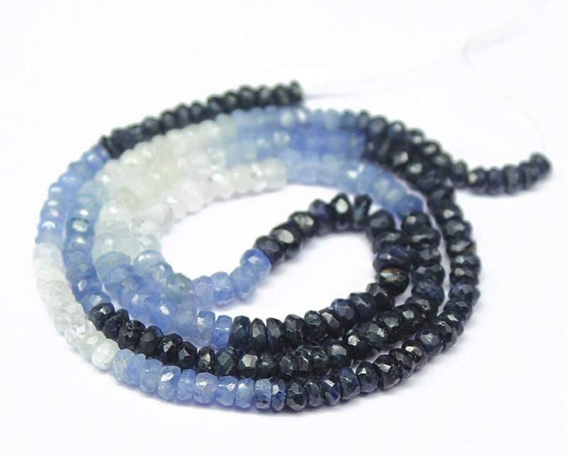 Untreated Blue Sapphire Shaded Faceted Rondelle Beads Strand 16" 3mm 4mm - Jalvi & Co.