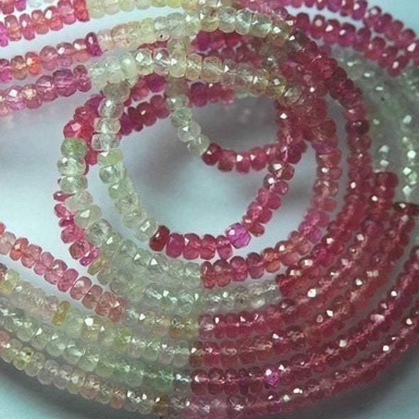 Untreated Shaded Pink Sapphire Faceted Rondelle Loose Gemstone Beads 7" 5mm - Jalvi & Co.